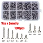 1000 Miniature Stainless Steel Self-Tapping Screws M2, Self-Locking Wood Screw Kit, Suitable for Fastening Wood and Metal