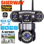 10K 20MP Home Security Outdoor WiFi Camera 4 Lens 4 Screen 360Â° 16X Zoom CCTV Wireless Surveillance PTZ Cam Security Protection
