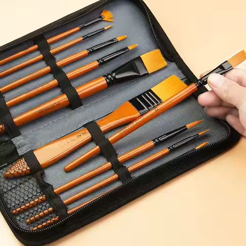 10Pcs/Set Nylon Hair Wooden Handle Watercolor Paint Brush Pen Set Learning DIY Oil Acrylic Painting Art Paint Brushes Supplies