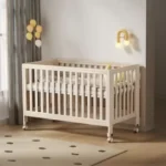 11-in-1 Convertible Baby Crib With Removable Wheels, Washed Natural, 4 Mattress Heights, New Zealand Pinewood, MAMAZING