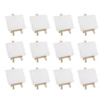 12/24Pcs Mini Canvas Board and Mini Wood Easel Set Art Artist Stationery Kids Gift Supplies for Home School DIY Drawing Painting