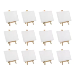 12/24Pcs Mini Canvas Board and Mini Wood Easel Set Art Artist Stationery Kids Gift Supplies for Home School DIY Drawing Painting