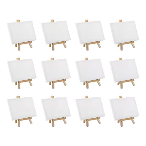 12/24Pcs Mini Canvas Board and Mini Wood Easel Set Art Artist Stationery Kids Gift Supplies for Home School DIY Drawing Painting