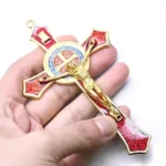 12*7cm Golden Saint Benedict Cross Jesus Christ Pendant Religion Pray Decoration Supplies