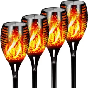 12LED Solar Lights Outdoor Upgraded 4Pcs Solar Tiki Torches with Flickering Flame Waterproof Yard Patio Halloween Decorations