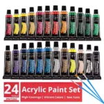 12ML 24 Colors Acrylic Paint Set with 3 Paint Brushes, Ideal Gifts for Painters, Paint Supplies for Adults, Drawing & Painting