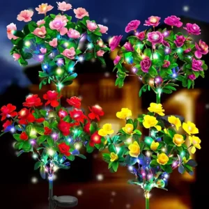 1pc Solar-Powered LED Azalea Flower Lights,7-Head Outdoor Garden Decoration with Multi-Color Blooms,For Yard,Pathway,Backyard