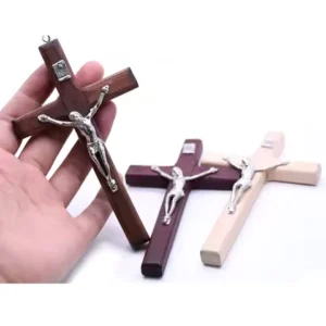 1pcs Handmade Wooden Cross Christ Statue Religious Prayer Hand Holding Pendant