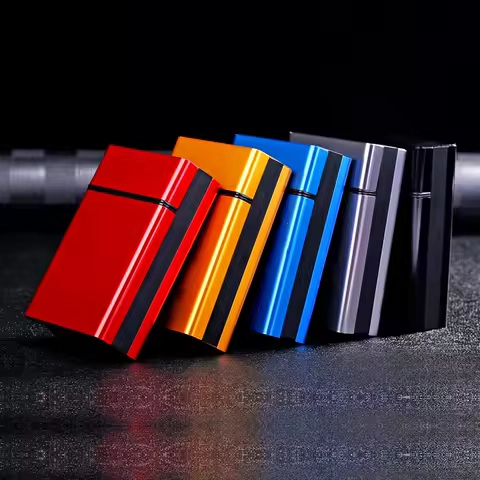 20 Sticks Metal Aluminium Alloy Portable Red Blue Gold Grey Black Smoking Gift Sliding Cigarette Case Custom LOGO Storage Box