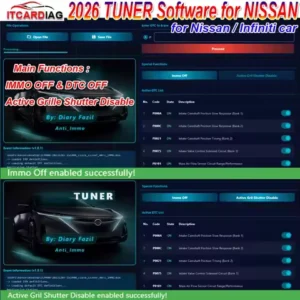 2026 TUNER Software for NISSAN Support IMMO OFF & DTC OFF management for Nissan/Infiniti Cars for Active Grille Shutter Disable