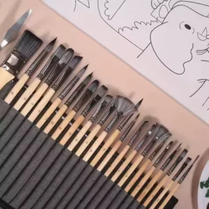 24 Piece High-quality Nylon Hair Birch Short Rod Artist Paint Brush Set Applicable To Watercolor and Acrylic Painting Art Supply