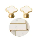 2pcs Golden Leaf Clover Cabinet Handles Polished Zinc Alloy Drawer Pulls for Dresser Stylish Bathroom Vanity Hardware with Screw