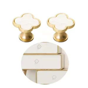 2pcs Golden Leaf Clover Cabinet Handles Polished Zinc Alloy Drawer Pulls for Dresser Stylish Bathroom Vanity Hardware with Screw