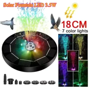 3.5W Fountain Light 7 Colors LED Solar Fountain Light Rotating Fountain with 6 Nozzle Water Pump Outdoor Bird Bath Garden Decor