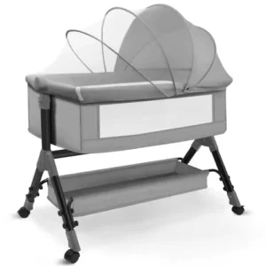 3-in-1 Adjustable Height Baby Bassinet Beside Sleeper Baby Easy Folding Bedside Bassinet Storage BasketãMattress and Wheels