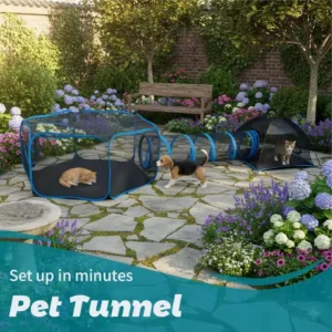 3-in-1 Portable Mesh Pet Fence Playhouse Multi-Animal Cage with Tunnel Indoor Outdoor Easy Setup for Cats And Small Animals
