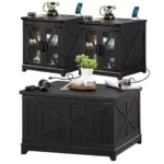 3 Piece Coffee Table Set with Charging Station Hidden Storage Wood Furniture for Living Room Home Office, Customized