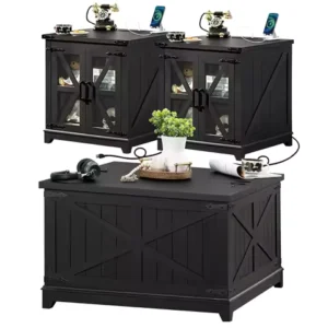 3 Piece Coffee Table Set with Charging Station Hidden Storage Wood Furniture for Living Room Home Office, Customized