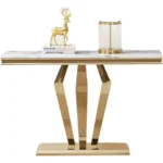 47 inch White Marble Console Table with Stainless Steel Metal D-Base, 47" Rectangle Faux Marble Sofa Table Modern Console Table