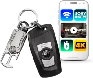 4K Mini Camera Car Key with WiFi Live Streaming Keychain Nanny Cam 1080P HD Phone App One-Button Recording