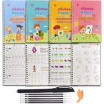 4pcs French Magic Practice Copybook Pen Preschools Kids Calligraphy Notebook Children Reusable FranÃ§ais Writing Book Age 3-8