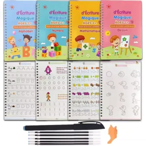 4pcs French Magic Practice Copybook Pen Preschools Kids Calligraphy Notebook Children Reusable FranÃ§ais Writing Book Age 3-8