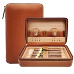 4pcs Humidor Cigar Box Travel Cigar Case orginizer without cutter lighter Leather Cedar Wood Cutter smoking accessories storage