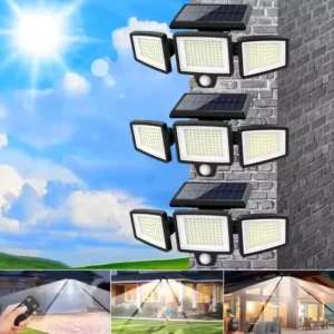 (5/4/3/2/1 pcs) 3-Head Solar Outdoor Light, Motion Sensor Security Light with Wireless Remote Control