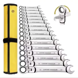 5pcs Flex Head Ratchet Wrench Set, Metric, Chrome Vanadium Steel Combination Spanner Key Wrench Kits Hardware Hand Tool