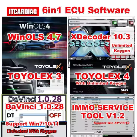 6 IN 1 ECU Software WinOLS 4.7 XDecoder 10.3 TOYOLEX3 TOYOLEX 4 DaVinci 1.0.28 IMMO SERVICE âTOOL V1.2 Car Repair Software