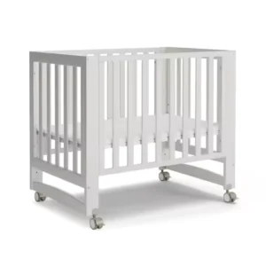 6-in-1 Portable Mini Crib with Mattress & 4 Height Adjustable,100% New Zealand Pinewood Growing Bed, White