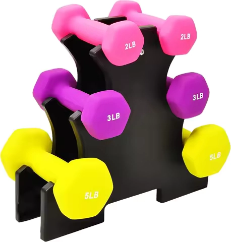 6-Piece Neoprene Dumbbell Set with Stand: 2/3/5 lb Weights for Home Workouts