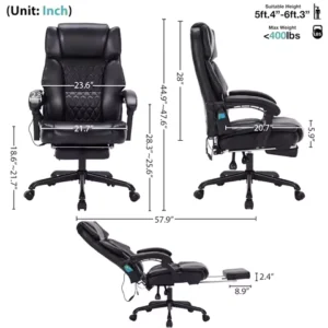 6 Points Vibration Massage Office Chair with Foot Rest and Heat Home Office Desk Chairs for 400lbs Heavy People Customized