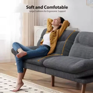 66 Inch Modern Corduroy Futon Convertible Sofa Bed Recliner Sleeper with Adjustable Backrest & Armrests, Comfort Home Furniture,