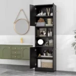 75 Tall Bathroom Storage Cabinet, Bathroom Floor Cabinet with 4 Doors amp 2 Open Shelves, 4 Antitoppling Devices, Freestanding