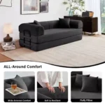 79'' Boneless Couch Foldable Convertible Futon Sleeper Sofa Bed Floor Lounge with L-Shaped Armrests for Living Room Sofas