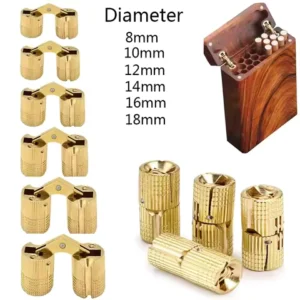 8-18mm Coppe Brass Barrel Hinges Concealed Cabinet Cylindrical Hidden Invisible Brass Door Hinges Mount For Furniture Hardware