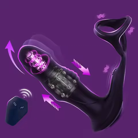 9 Wiggling Swaying Vibrating Anal Vibrator with Cock Ring Thrusting Prostate Massager 3 Powerful Motors Butt Plug