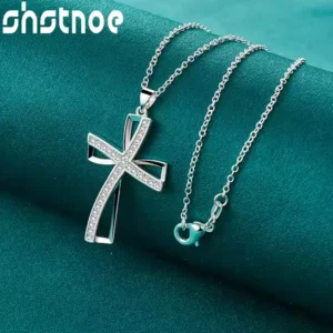 925 Sterling Silver 16-30 Inch Chain AAA Zircon Cross Pendant Necklace For Women Engagement Wedding Gift Fashion Charm Jewelry