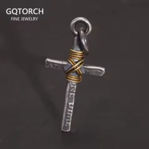 925 Sterling Silver Original Certified Cross Pendant Necklace Wrapped with Copper Wire for Men Women Religious Christian Jewelry