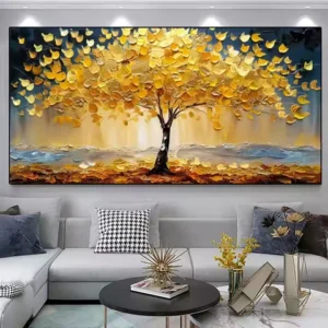 Abstract Golden Tree Of Life Canvas Painting Modern Lucky Fortune Tree Large Size Poster Print Boho Style Living Room Home Decor