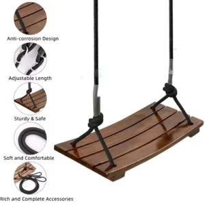 Adult Outdoor Swing Chair, Heavy-Duty Wooden Porch Swing for Adults, 330lbs Capacity Garden Hanging Seat, Perfect Gift