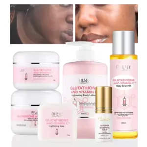 AILKE Glutathione & Vitamin C Kit, With Whitening Lotion, Moisturizing Cream, Lightening Soap, Spa Oil, Glowing Body Cream