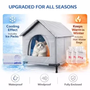 All-Season Waterproof Cat House with Winter Warm & Summer Cool Pet House Foldable Shelter for Indoor & Outdoor USE