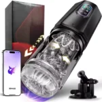 APP Controls 7 Thrust and Rotation 7 Tongue Licking and Vibration Mode Male Hands-Free Masturbator Airplane Cup for Adult Toys