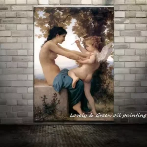 Arthyx,Print Love On The Look Out Of William Adolphe Bouguereau Oil Paintings On Canvas,Classical Wall Picture Living Room Decor