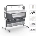 Bassinet for Baby,Automatic Rocking Bassinet with Remote,Wheels, Newborn Bedside Sleeper,Co-sleeper suit 0-6M, Travel Baby Cribs