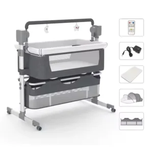 Bassinet for Baby,Automatic Rocking Bassinet with Remote,Wheels, Newborn Bedside Sleeper,Co-sleeper suit 0-6M, Travel Baby Cribs