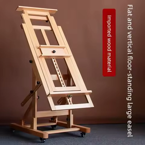 Beech Easel for Art Students Log Color Walnut Multi-functional Flat Dual-purpose Liftable Floor Easel Large Flat Easel