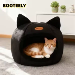 BOOTEELY Black Deep Sleep Comfortable Winter Cat Bed Small Mat Basket Puppy House Products Pet Tent Comfortable Cave